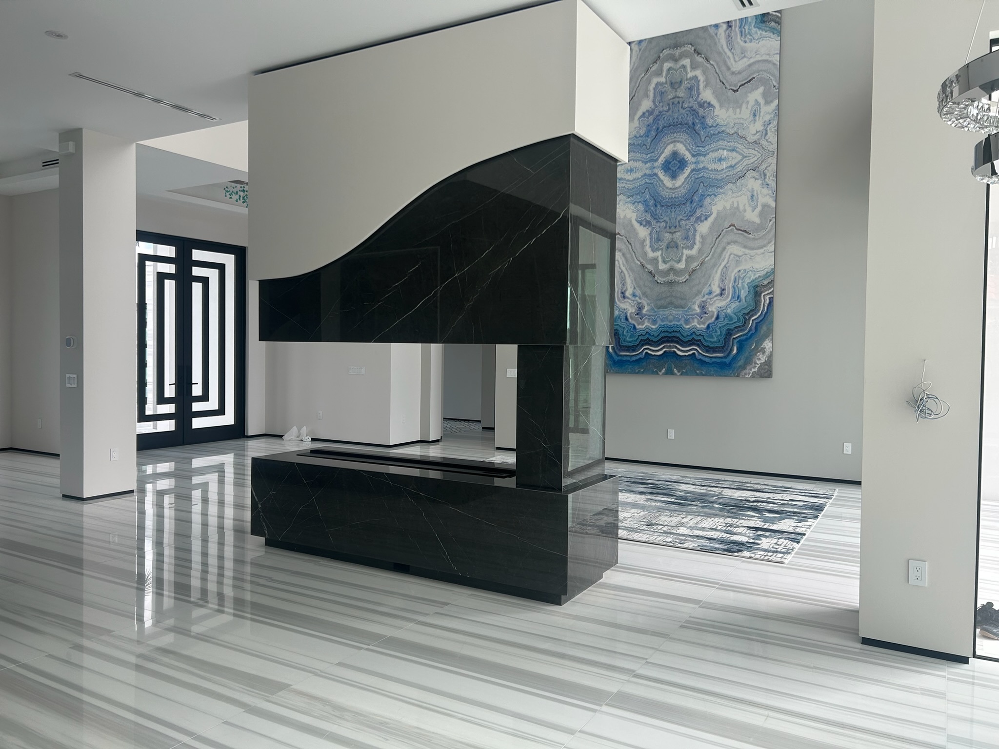 Custom marble fireplace surround installation Southwest Florida